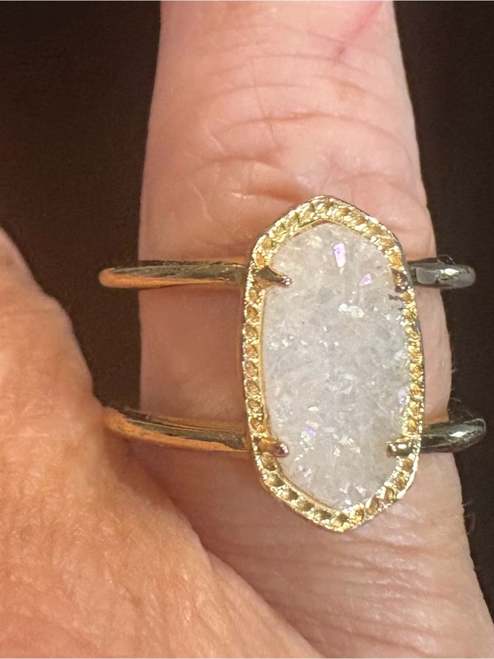 Kendra Scott Gold  Tone White Druzy Double-Band Ring Size 8